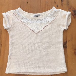 Cream & white lace short sleeve sweater